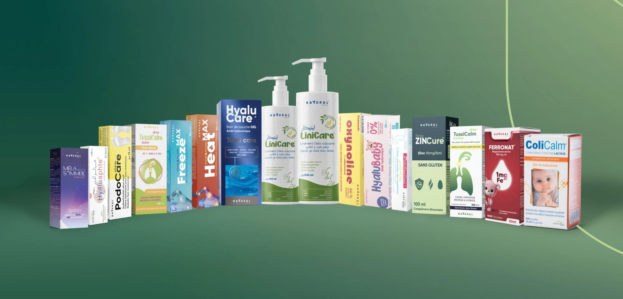 The full Natural Solutions range, nineteen products shown together